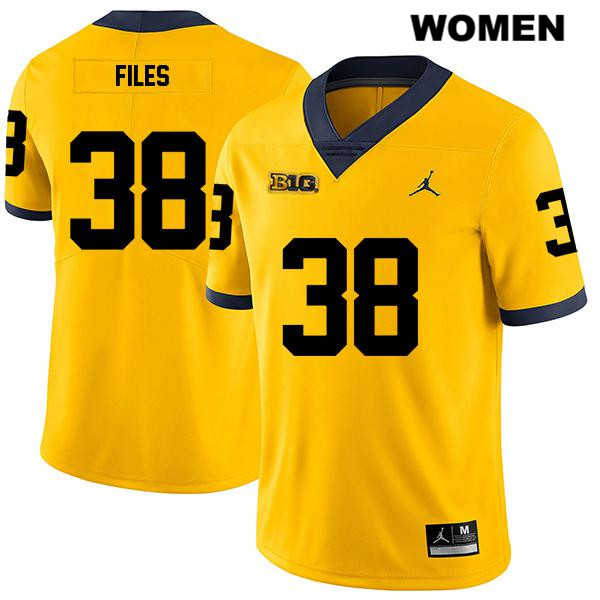 Women's NCAA Michigan Wolverines Joseph Files #38 Yellow Jordan Brand Authentic Stitched Legend Football College Jersey ST25D36TH